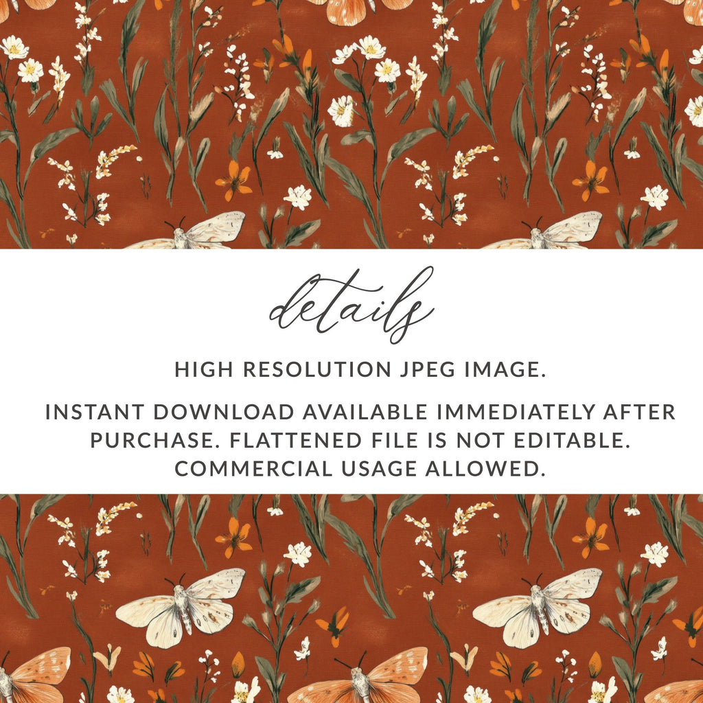 Butterfly Floral Digital Paper, Seamless Rust Pattern, Fall Backgrounds, 12x12 JPEG Files, Scrapbook Paper, Fabric Design, Digital - Moore and Mountain