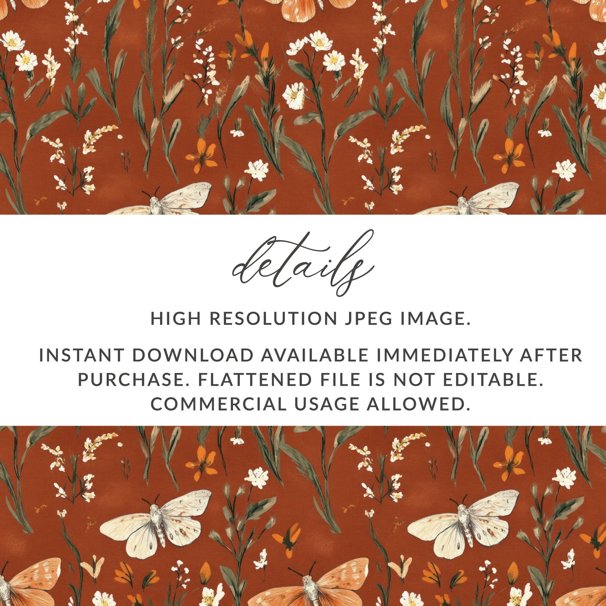 Butterfly Floral Digital Paper, Seamless Rust Pattern, Fall Backgrounds, 12x12 JPEG Files, Scrapbook Paper, Fabric Design, Digital - Moore and Mountain