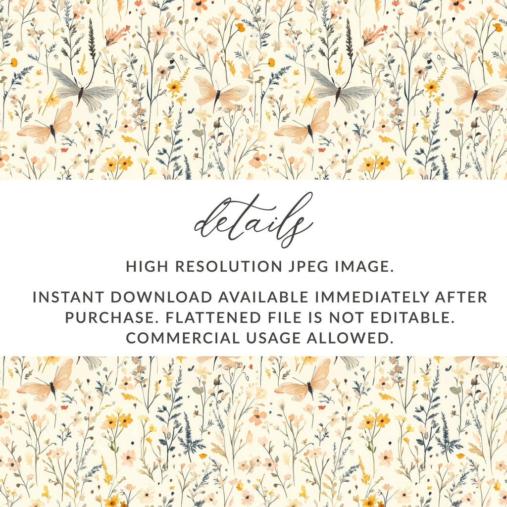Butterfly Floral Pattern Digital Paper, Botanical Seamless Pattern, Spring Garden Texture, Fabric Design, Scrapbooking Paper Digital - Moore and Mountain