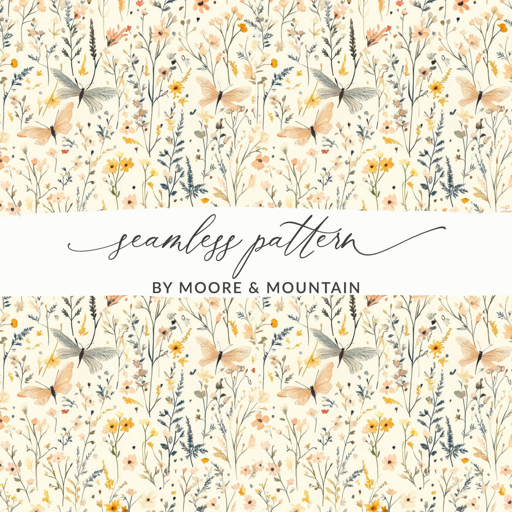 Butterfly Floral Pattern Digital Paper, Botanical Seamless Pattern, Spring Garden Texture, Fabric Design, Scrapbooking Paper Digital - Moore and Mountain