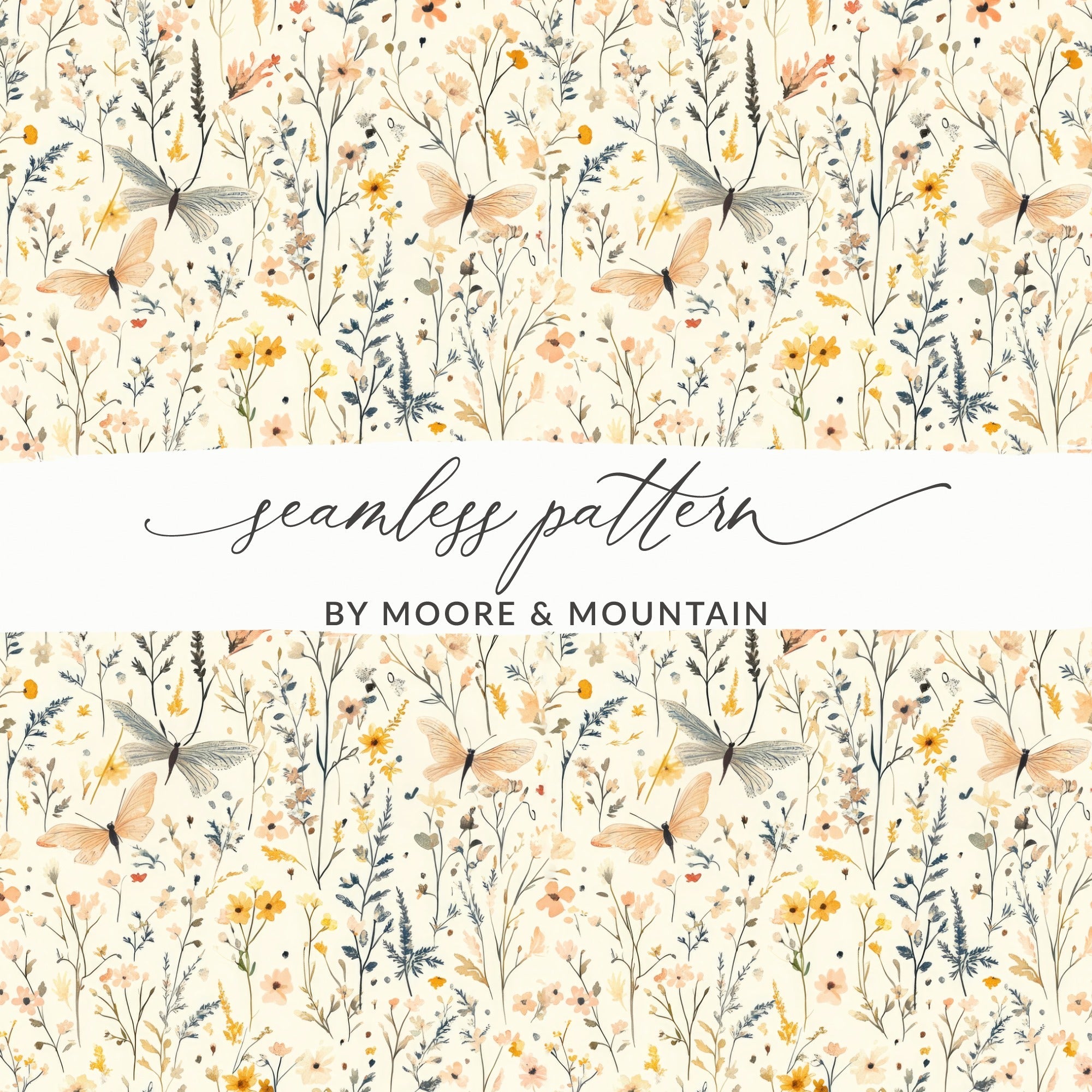 Butterfly Floral Pattern Digital Paper, Botanical Seamless Pattern, Spring Garden Texture, Fabric Design, Scrapbooking Paper Digital - Moore and Mountain