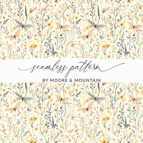 Butterfly Floral Pattern Digital Paper, Botanical Seamless Pattern, Spring Garden Texture, Fabric Design, Scrapbooking Paper Digital - Moore and Mountain