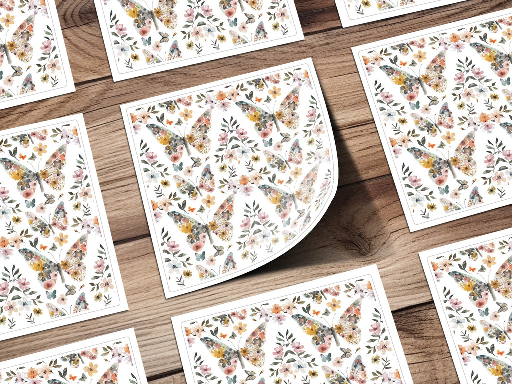 Butterfly Floral Pattern Digital Paper, Watercolor Seamless Pattern for Fabric, Scrapbooking, Packaging, 2 Scales, 2 Backgrounds - Moore and Mountain