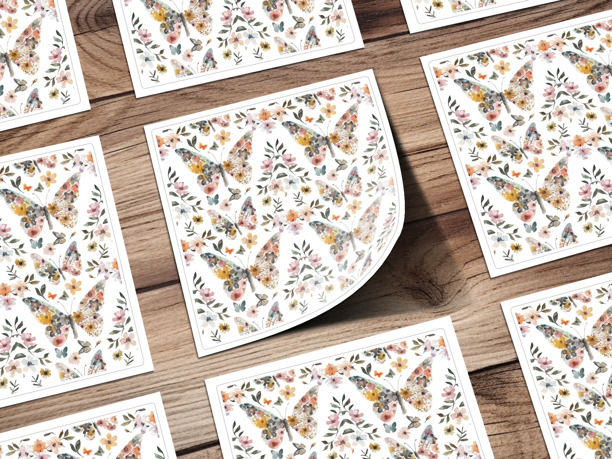 Butterfly Floral Pattern Digital Paper, Watercolor Seamless Pattern for Fabric, Scrapbooking, Packaging, 2 Scales, 2 Backgrounds - Moore and Mountain