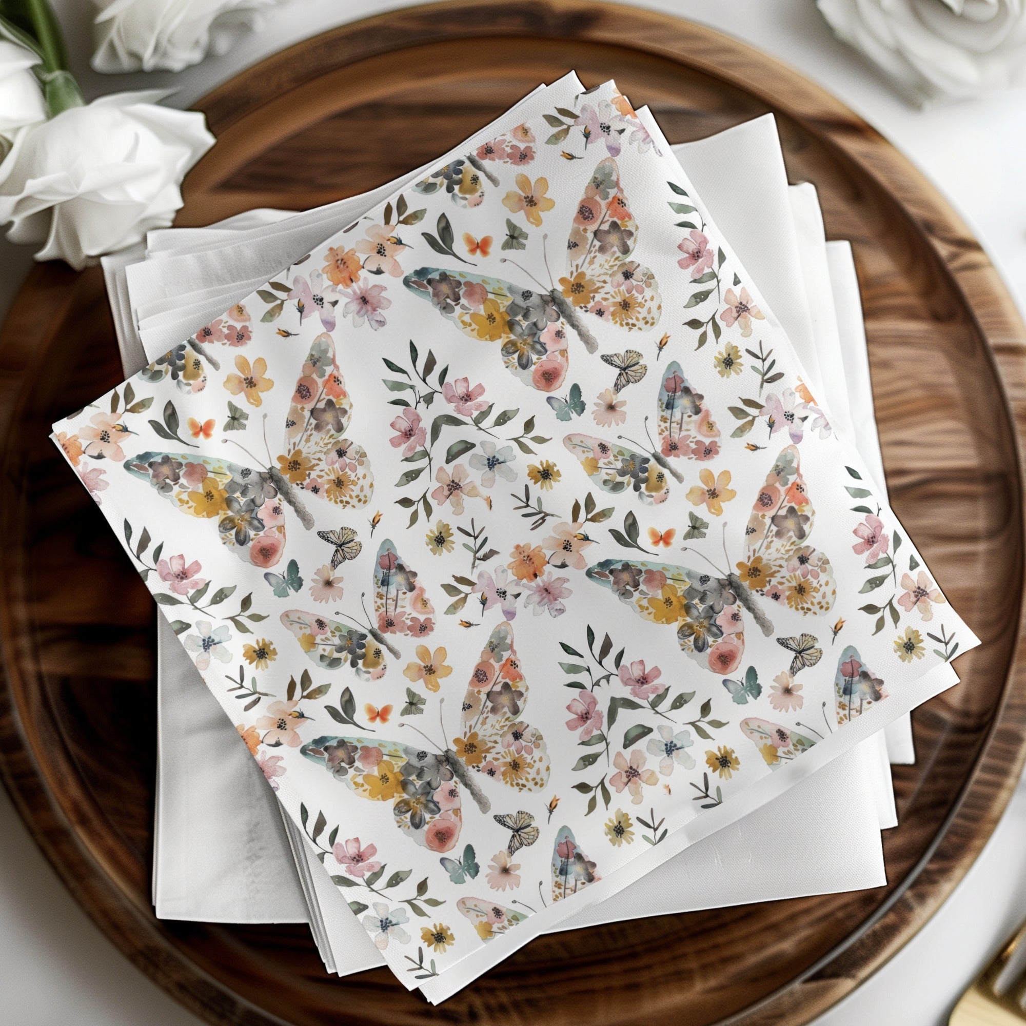 Butterfly Floral Pattern Digital Paper, Watercolor Seamless Pattern for Fabric, Scrapbooking, Packaging, 2 Scales, 2 Backgrounds - Moore and Mountain