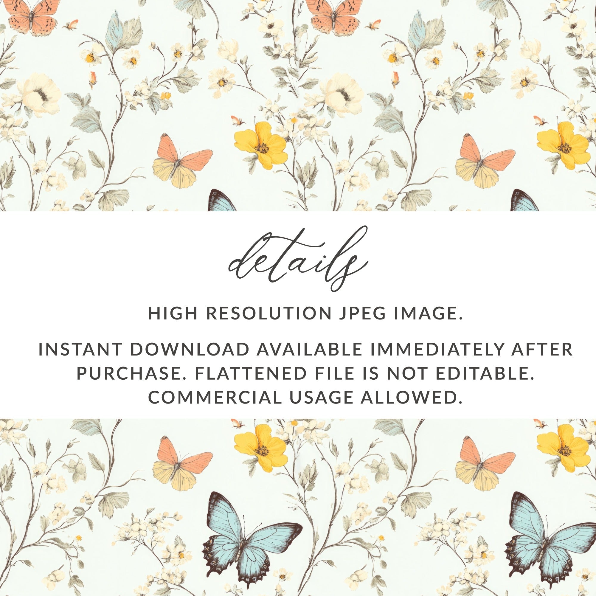 Butterfly Floral Seamless Pattern Digital Paper, Vintage Flowers, Butterflies Design, Fabric Print, Background, Wallpaper - Moore and Mountain