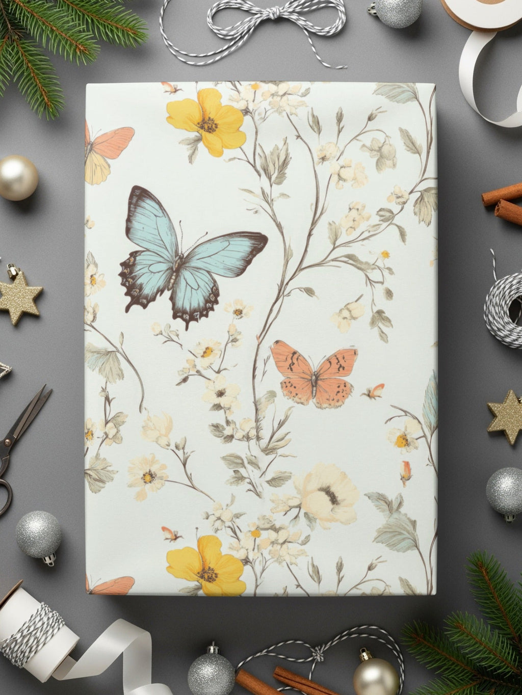 Butterfly Floral Seamless Pattern Digital Paper, Vintage Flowers, Butterflies Design, Fabric Print, Background, Wallpaper - Moore and Mountain