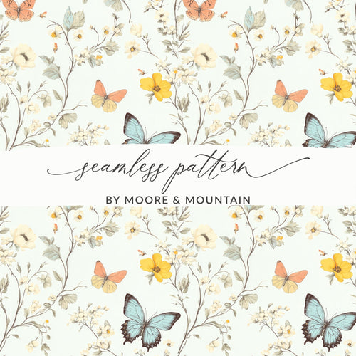 Butterfly Floral Seamless Pattern Digital Paper, Vintage Flowers, Butterflies Design, Fabric Print, Background, Wallpaper - Moore and Mountain