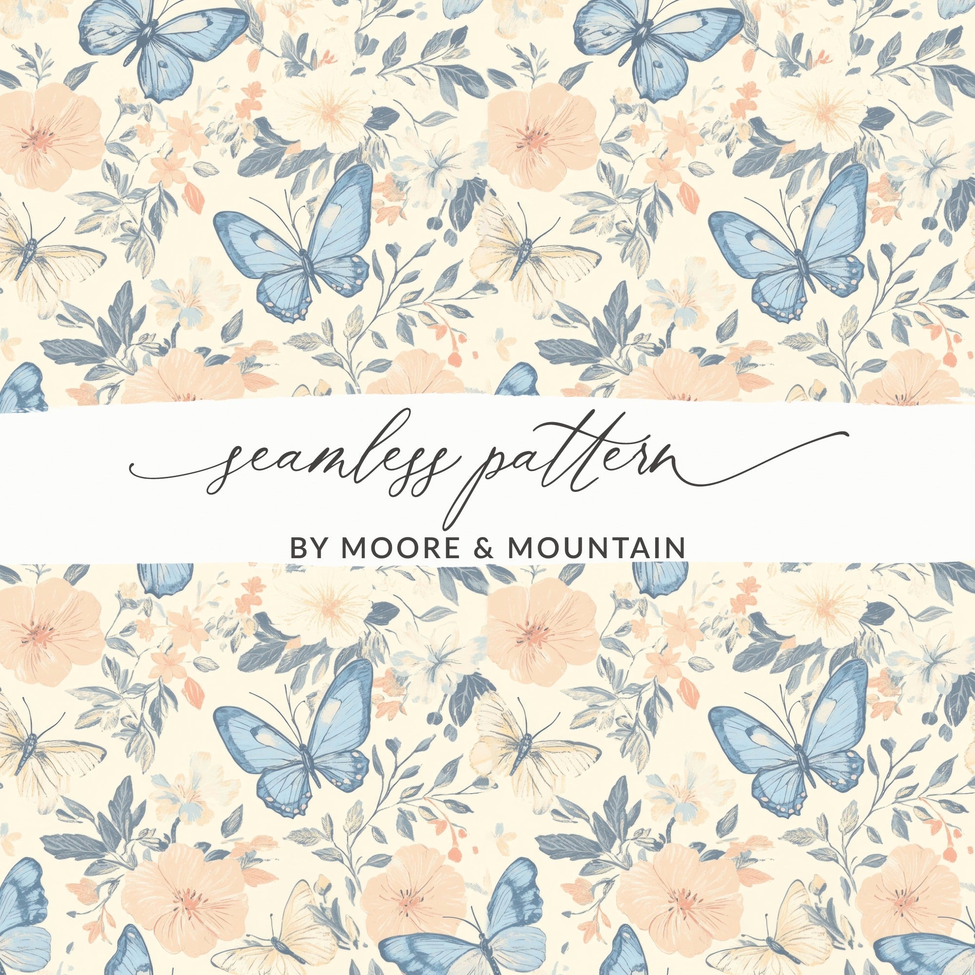 Butterfly Flower Digital Paper, Seamless Floral Pattern, Aesthetic Scrapbook Paper, Insect Print for Crafts, Commercial Use Digital - Moore and Mountain
