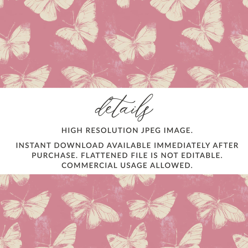 Butterfly Pattern Digital, Seamless Pink, Vintage Inspired, Paper Craft, Fabric Print, Scrapbook Paper, Wall Art Print, Digital Download - Moore and Mountain