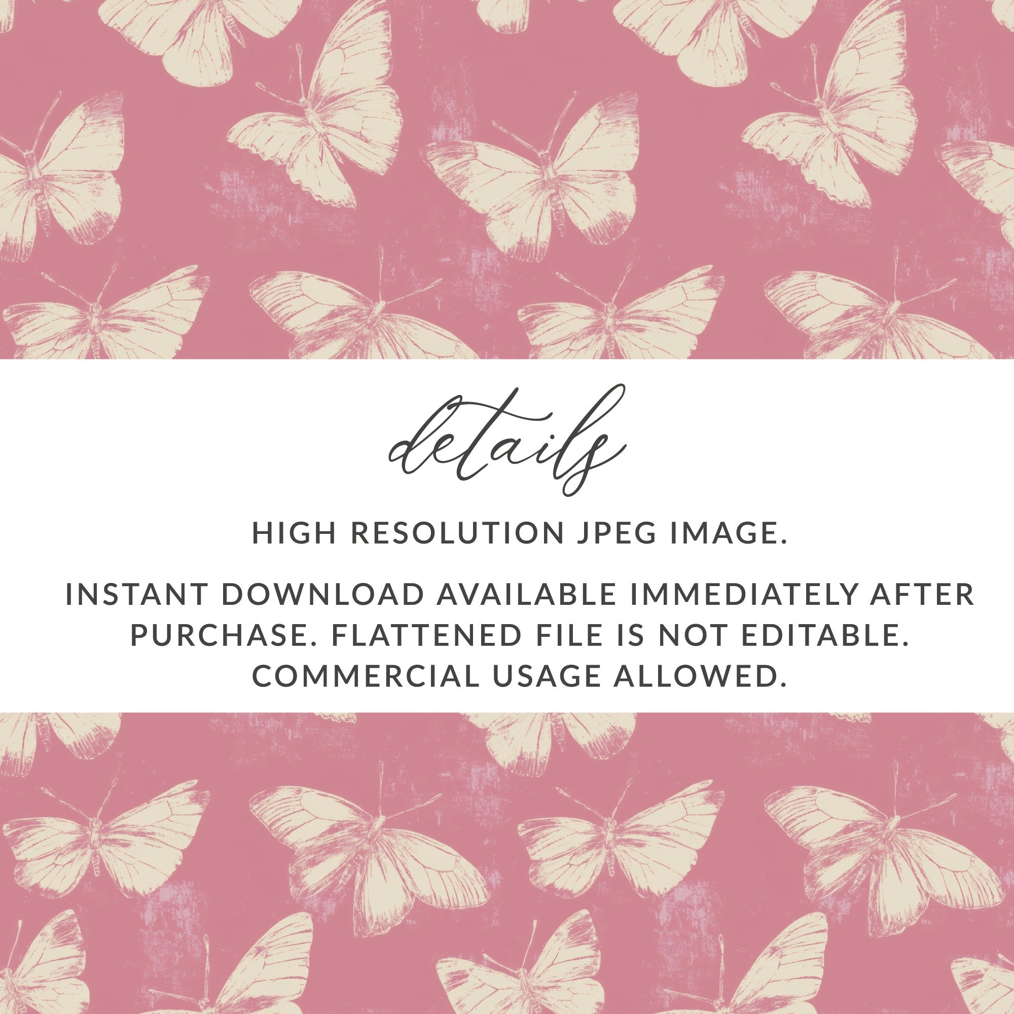 Butterfly Pattern Digital, Seamless Pink, Vintage Inspired, Paper Craft, Fabric Print, Scrapbook Paper, Wall Art Print, Digital Download - Moore and Mountain