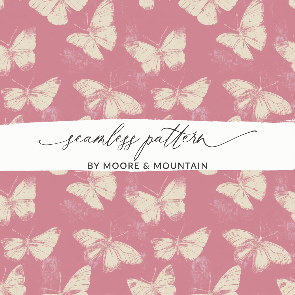 Butterfly Pattern Digital, Seamless Pink, Vintage Inspired, Paper Craft, Fabric Print, Scrapbook Paper, Wall Art Print, Digital Download - Moore and Mountain