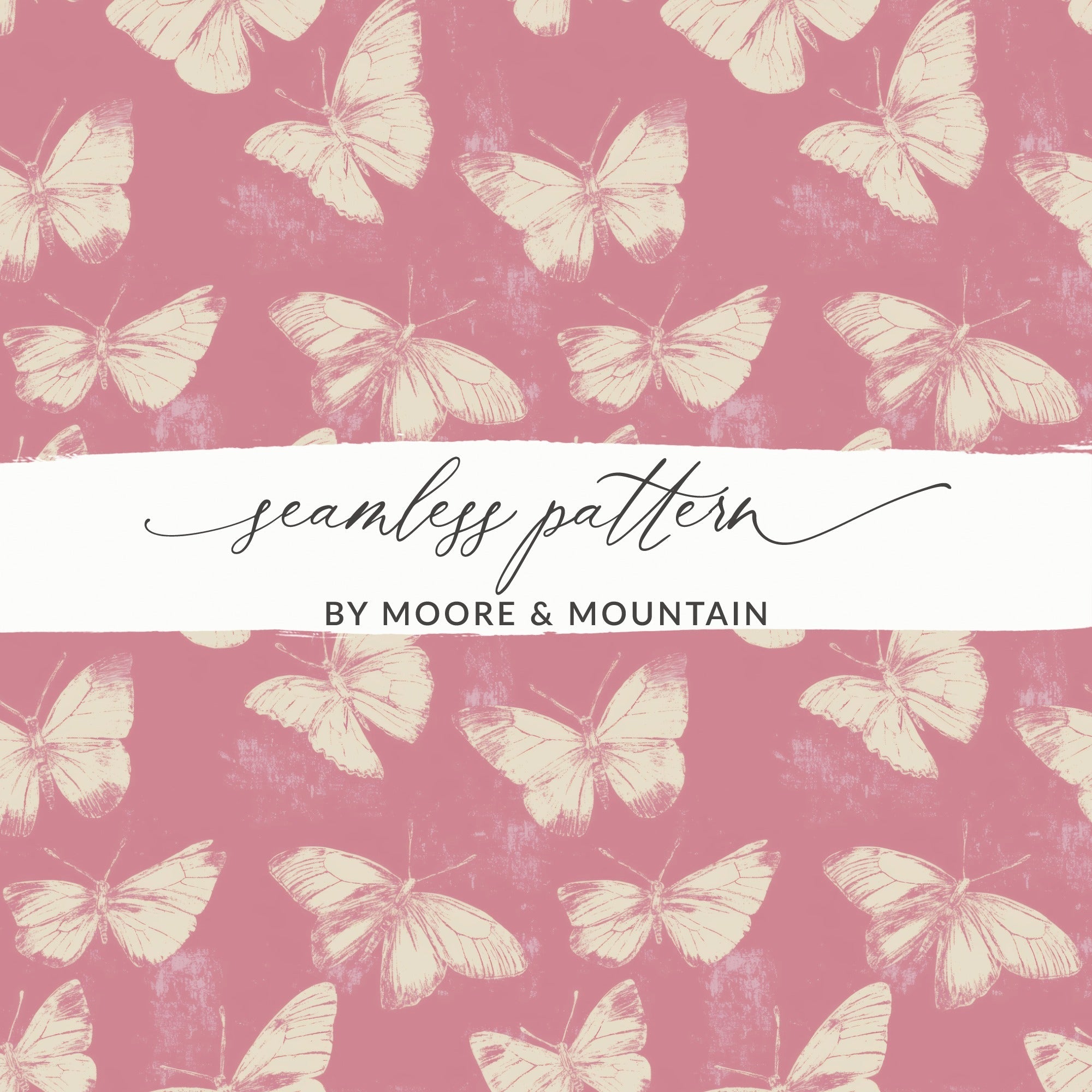 Butterfly Pattern Digital, Seamless Pink, Vintage Inspired, Paper Craft, Fabric Print, Scrapbook Paper, Wall Art Print, Digital Download - Moore and Mountain