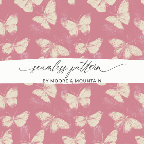 Butterfly Pattern Digital, Seamless Pink, Vintage Inspired, Paper Craft, Fabric Print, Scrapbook Paper, Wall Art Print, Digital Download - Moore and Mountain