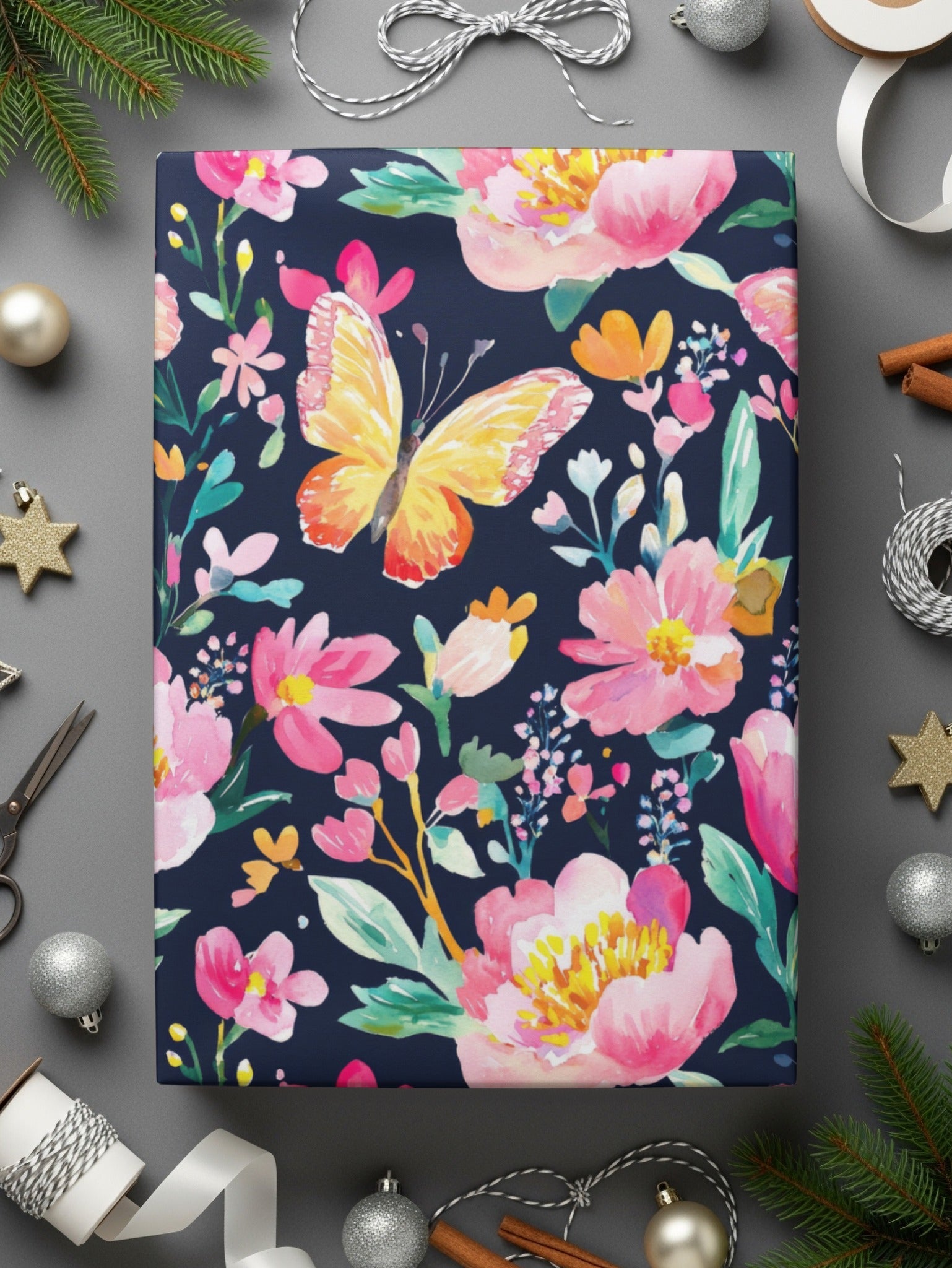 Butterfly and Floral Digital Seamless Pattern, Watercolor Flower Print, Floral Repeat Pattern, Fabric Design, Digital Paper - Moore and Mountain