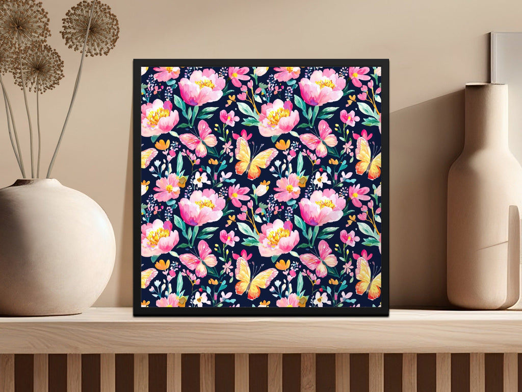Butterfly and Floral Digital Seamless Pattern, Watercolor Flower Print, Floral Repeat Pattern, Fabric Design, Digital Paper - Moore and Mountain