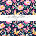 Butterfly and Floral Digital Seamless Pattern, Watercolor Flower Print, Floral Repeat Pattern, Fabric Design, Digital Paper - Moore and Mountain