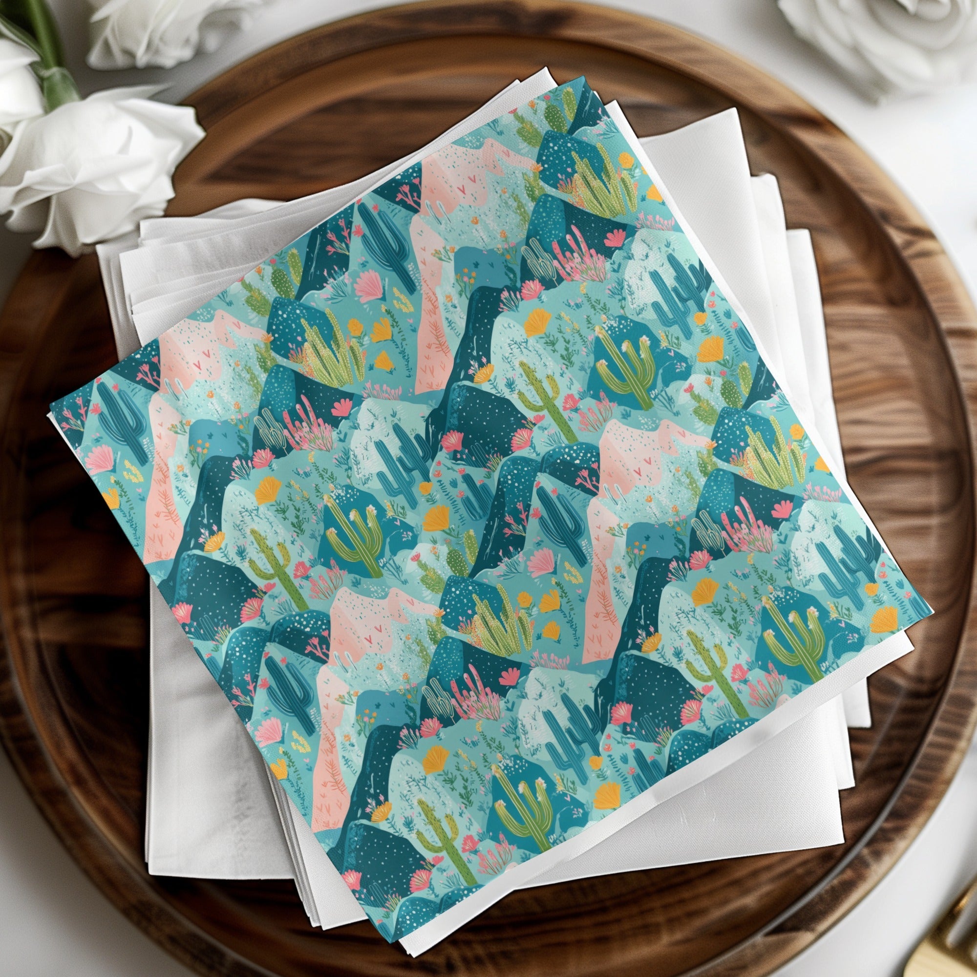 Cactus Digital Paper, Desert Digital Print, Botanical Seamless Pattern, Mountain Landscape, Southwest Download, JPEG Files for Craft, Fabric - Moore and Mountain