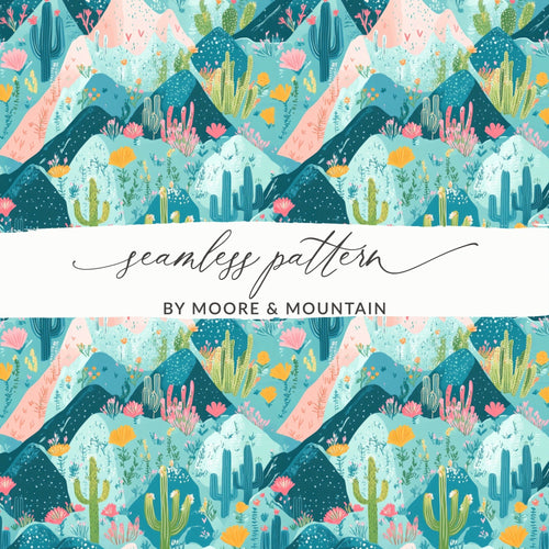 Cactus Digital Paper, Desert Digital Print, Botanical Seamless Pattern, Mountain Landscape, Southwest Download, JPEG Files for Craft, Fabric - Moore and Mountain