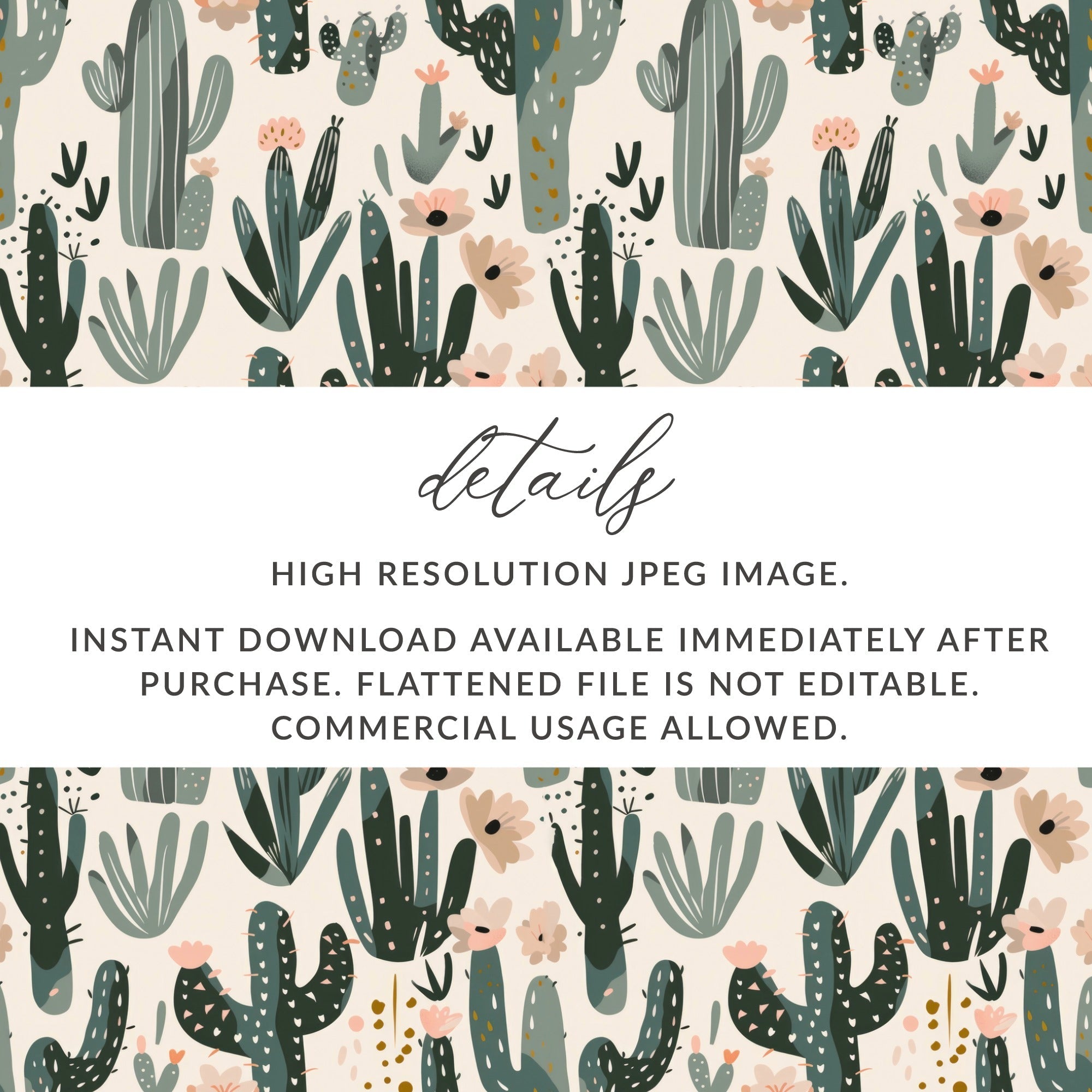 Cactus Flower Digital Paper, Seamless Pattern, Boho Plants Illustration, Desert Printable, Scrapbooking Paper, Fabric Design - Moore and Mountain