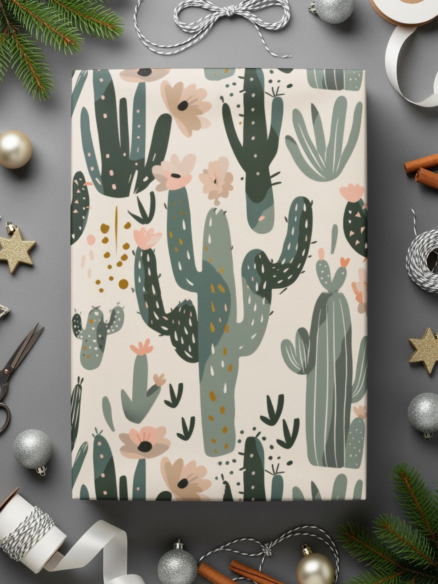 Cactus Flower Digital Paper, Seamless Pattern, Boho Plants Illustration, Desert Printable, Scrapbooking Paper, Fabric Design - Moore and Mountain