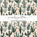 Cactus Flower Digital Paper, Seamless Pattern, Boho Plants Illustration, Desert Printable, Scrapbooking Paper, Fabric Design - Moore and Mountain