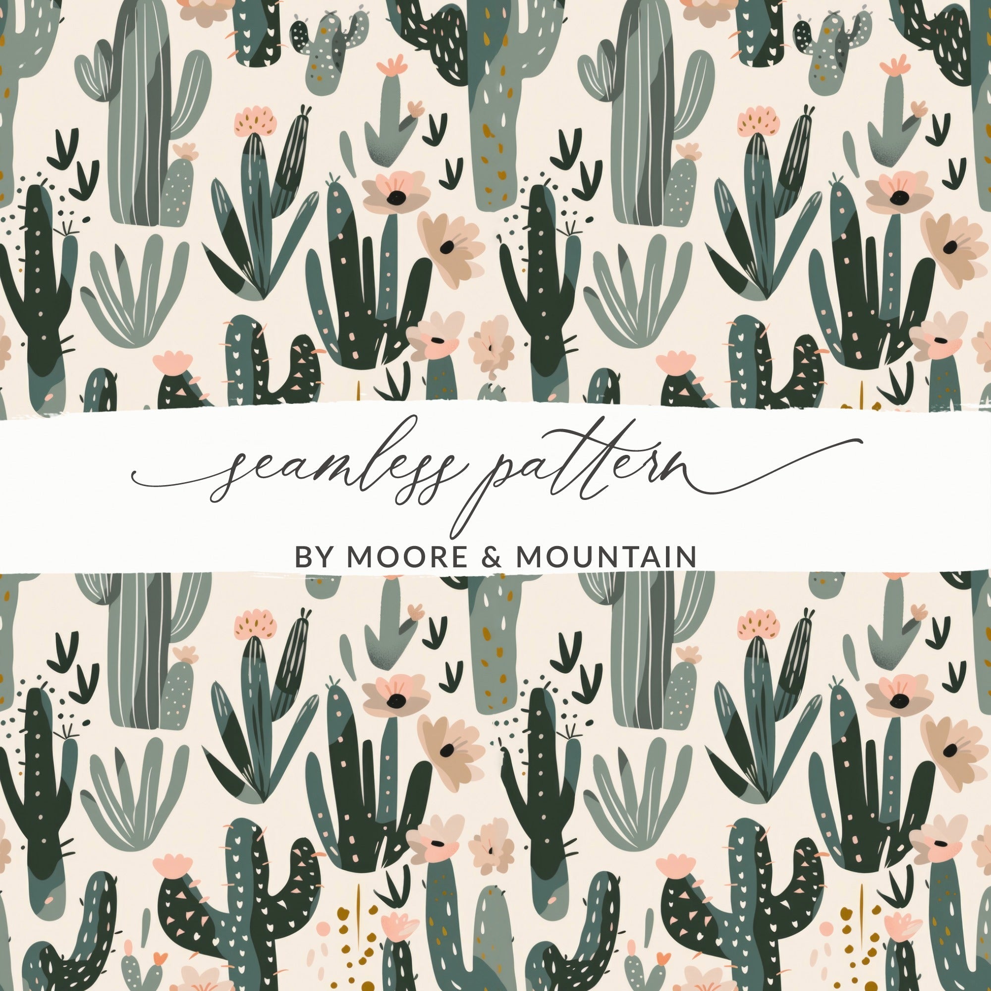 Cactus Flower Digital Paper, Seamless Pattern, Boho Plants Illustration, Desert Printable, Scrapbooking Paper, Fabric Design - Moore and Mountain