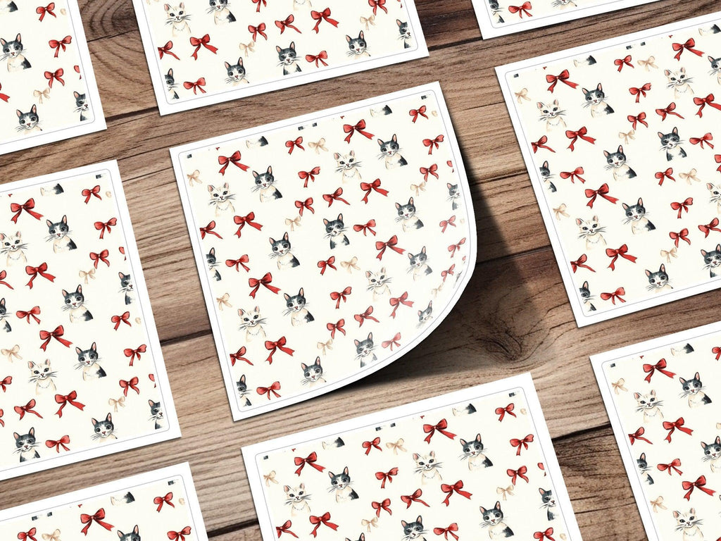 Cat Bow Seamless Pattern, Digital Fabric, Scrapbook Paper, Cute Kitten, Christmas Bows, Digital Download, Commercial Use, Craft Supply - Moore and Mountain