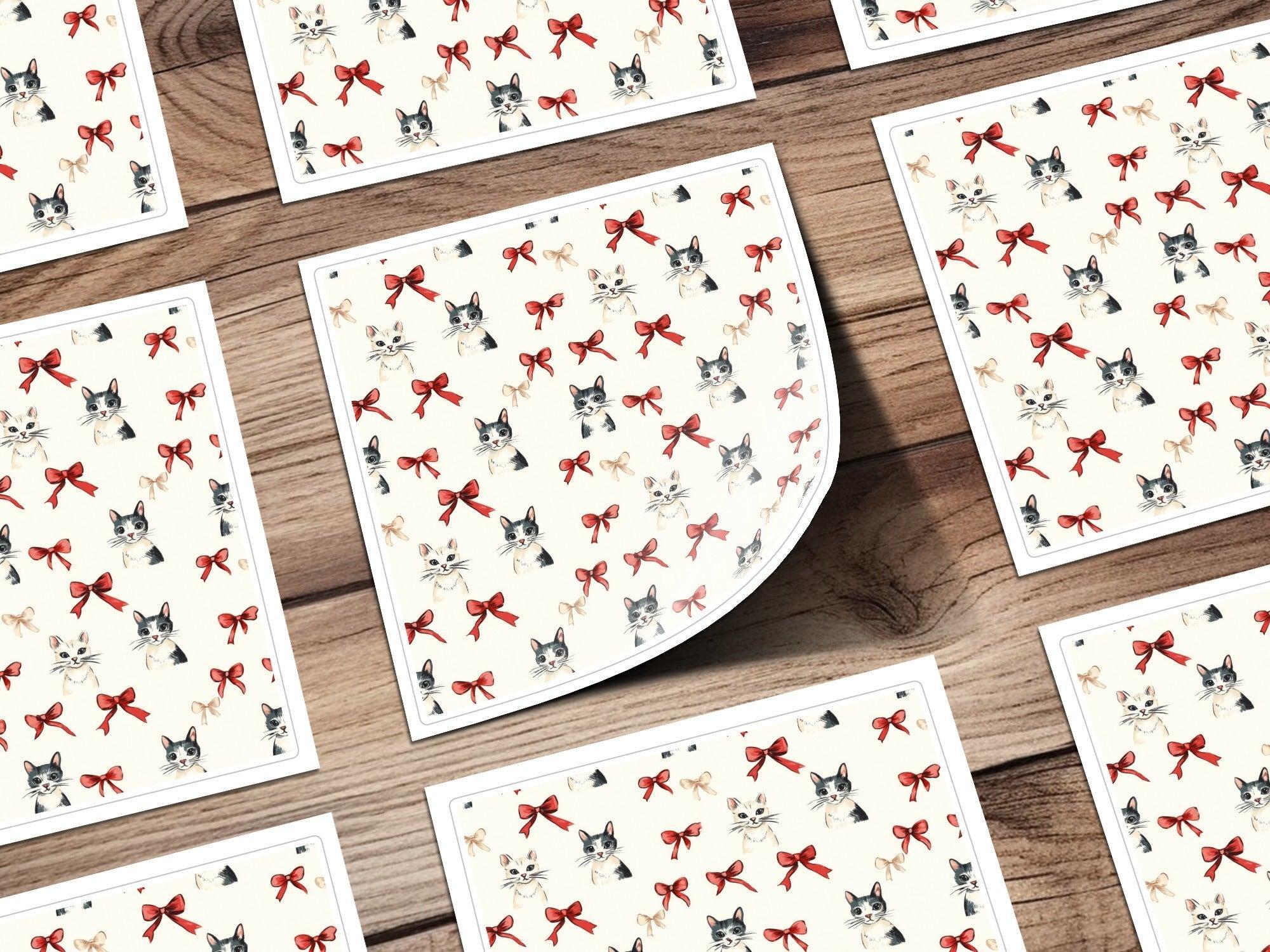 Cat Bow Seamless Pattern, Digital Fabric, Scrapbook Paper, Cute Kitten, Christmas Bows, Digital Download, Commercial Use, Craft Supply - Moore and Mountain