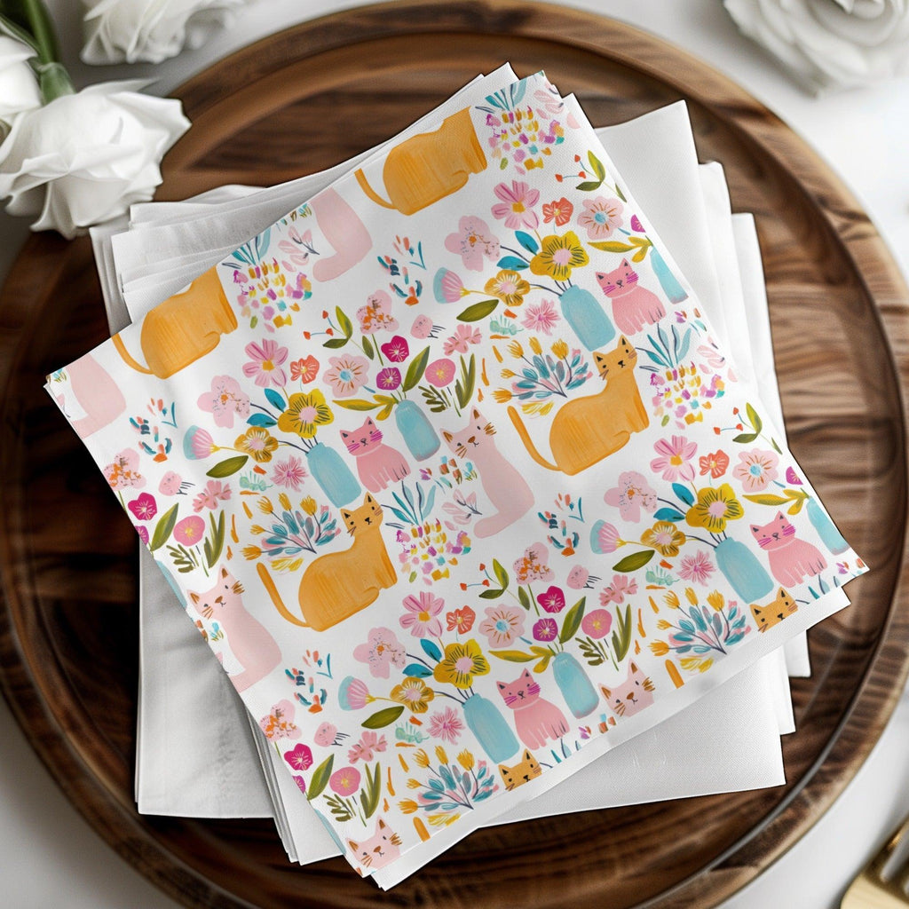 Cat Flower Digital Paper, Seamless Pattern, Floral Cat Fabric Design, Cute Cats, Digital Background, Scrapbooking Paper, JPEG Files - Moore and Mountain