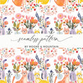 Cat and Floral Digital Paper, Seamless Pattern, Nursery Art, Watercolor Kitten, Pet Illustration, Floral Design, Spring Digital File - Moore and Mountain