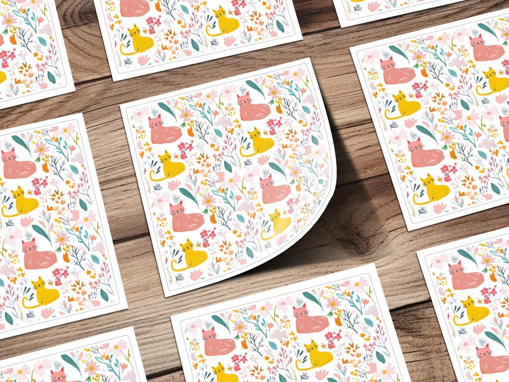 Cat and Flower Digital Seamless Pattern, Animal Floral Design, Pet Fabric, Cute Kitten Image, Download Files, Printable Design, Crafts - Moore and Mountain