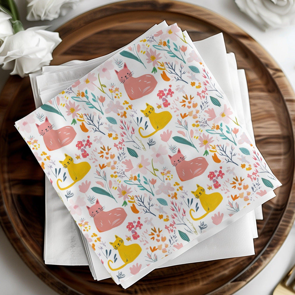 Cat and Flower Digital Seamless Pattern, Animal Floral Design, Pet Fabric, Cute Kitten Image, Download Files, Printable Design, Crafts - Moore and Mountain