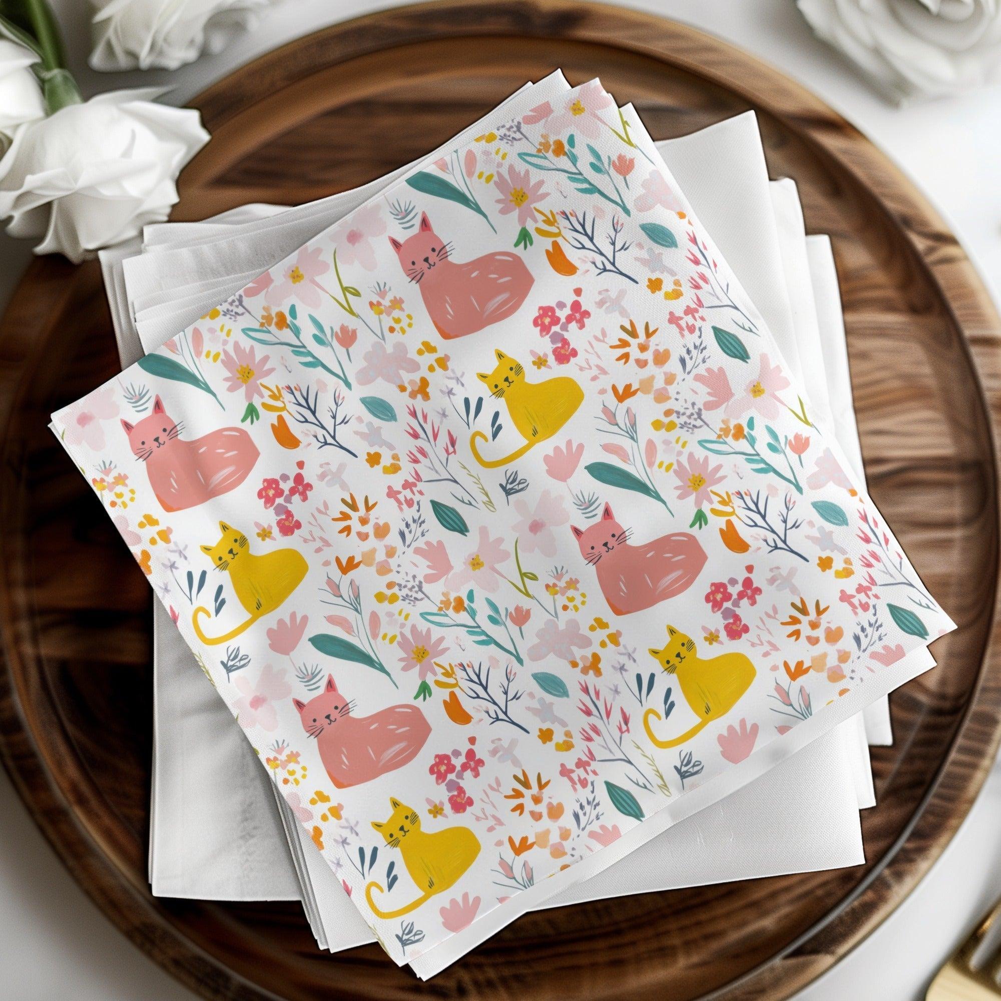 Cat and Flower Digital Seamless Pattern, Animal Floral Design, Pet Fabric, Cute Kitten Image, Download Files, Printable Design, Crafts - Moore and Mountain