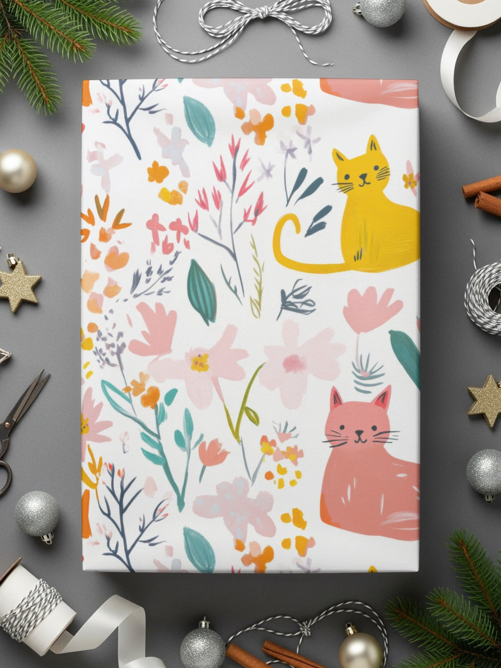 Cat and Flower Digital Seamless Pattern, Animal Floral Design, Pet Fabric, Cute Kitten Image, Download Files, Printable Design, Crafts - Moore and Mountain