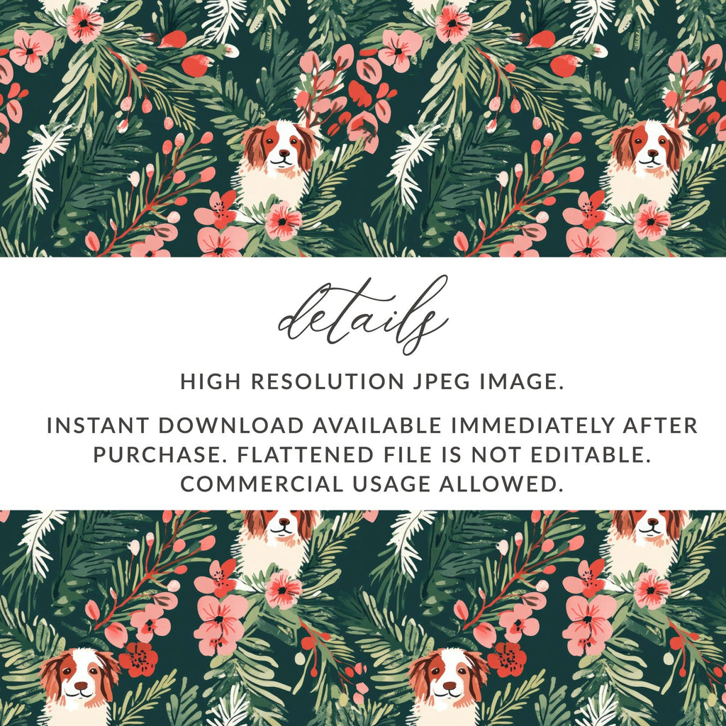 Cavalier Dog Digital Paper, Floral Seamless Pattern, Christmas Design, Pet Fabric Design, Dog Lover Gift, Repeating Pattern, 12x12 JPEG - Moore and Mountain