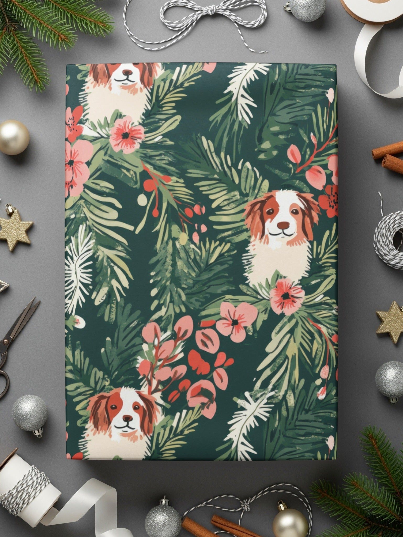 Cavalier Dog Digital Paper, Floral Seamless Pattern, Christmas Design, Pet Fabric Design, Dog Lover Gift, Repeating Pattern, 12x12 JPEG - Moore and Mountain
