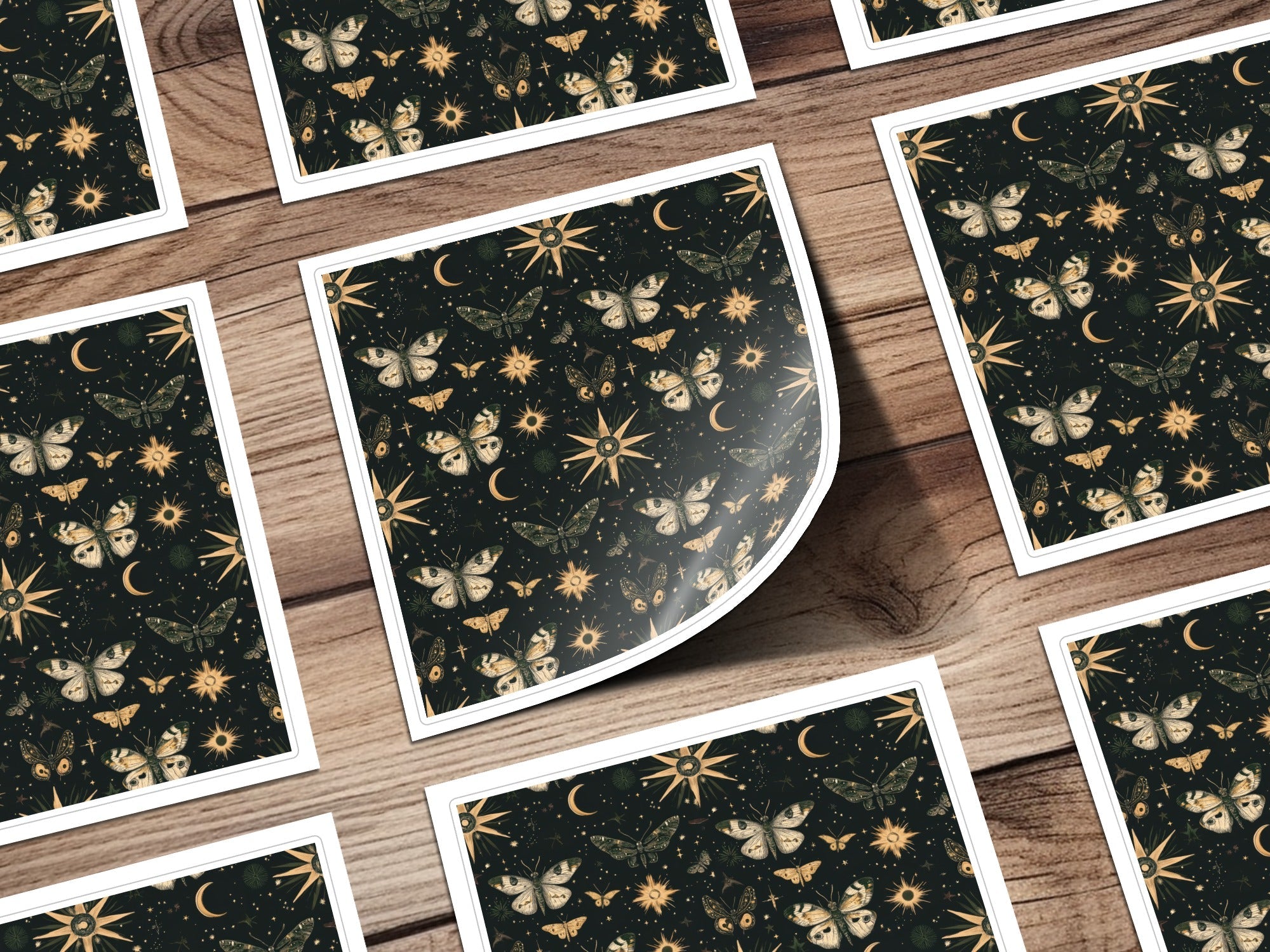 Celestial Flight Moon Stars Butterflies Digital Art, Mystical Night Sky Pattern, Printable Wall Decor - Moore and Mountain