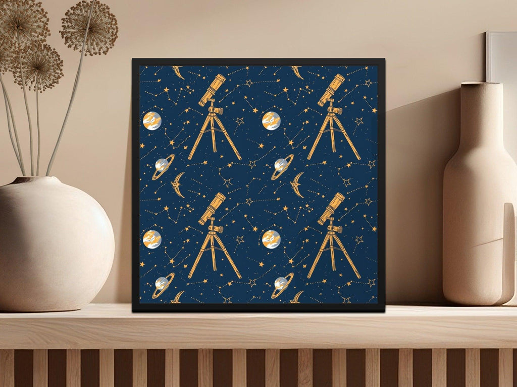 Celestial Seamless Pattern Digital Paper, Telescope, Planets, Stars, Galaxy, Astronomy Design, Scrapbooking, Fabric Print, DIY Project - Moore and Mountain