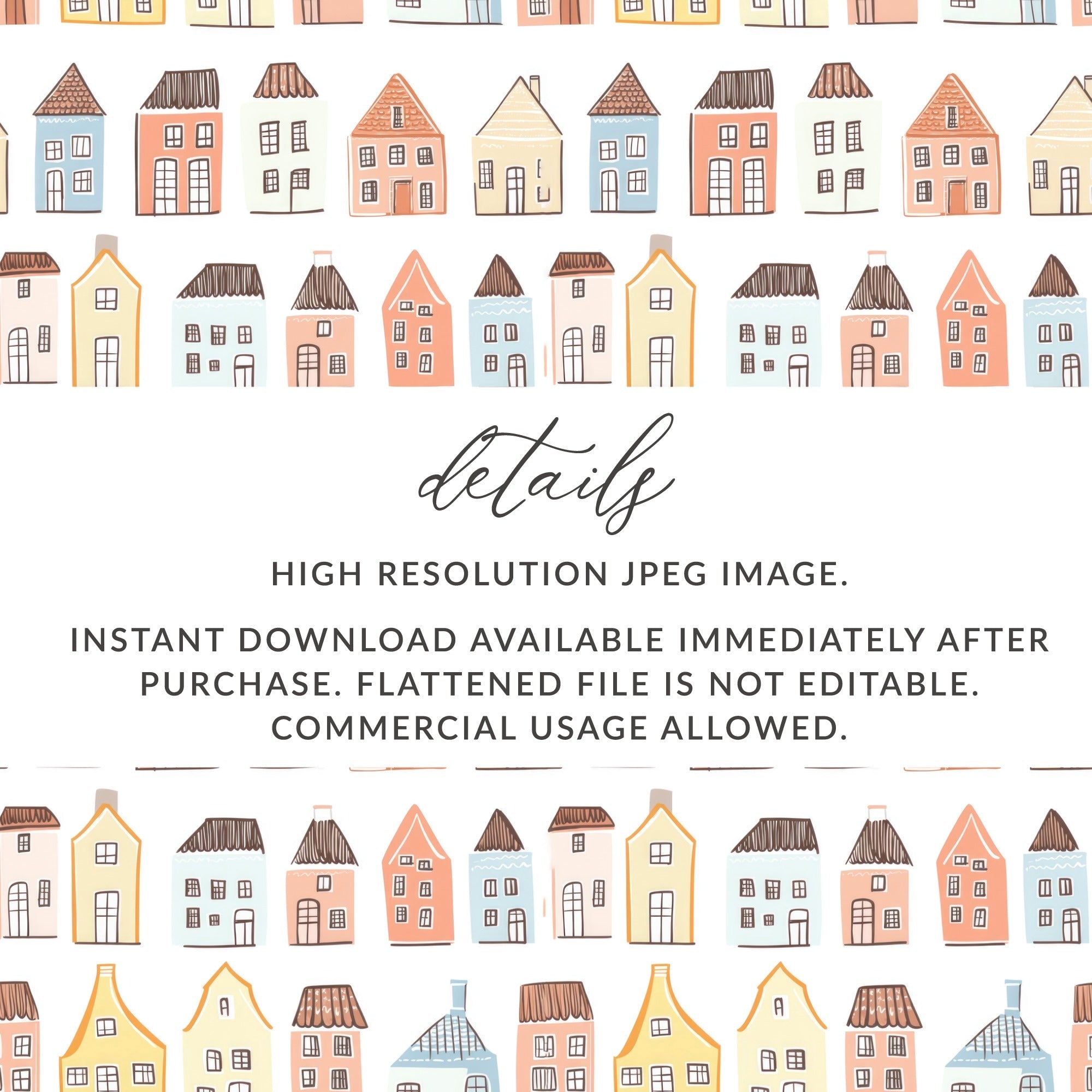 Charming Houses Pastel Colors Pattern Background Digital - Moore and Mountain