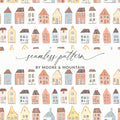 Charming Houses Pastel Colors Pattern Background Digital - Moore and Mountain