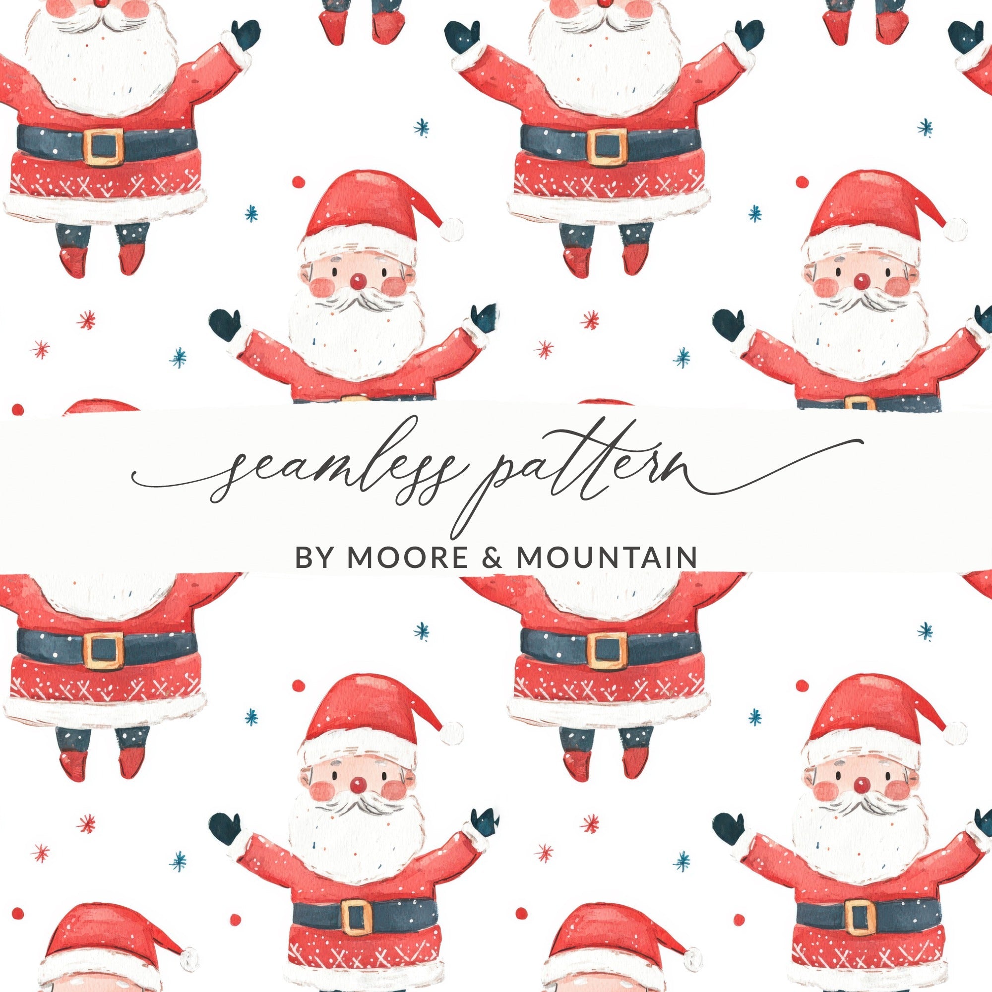 Cheerful Santa Pattern Festive Christmas Illustration Digital - Moore and Mountain