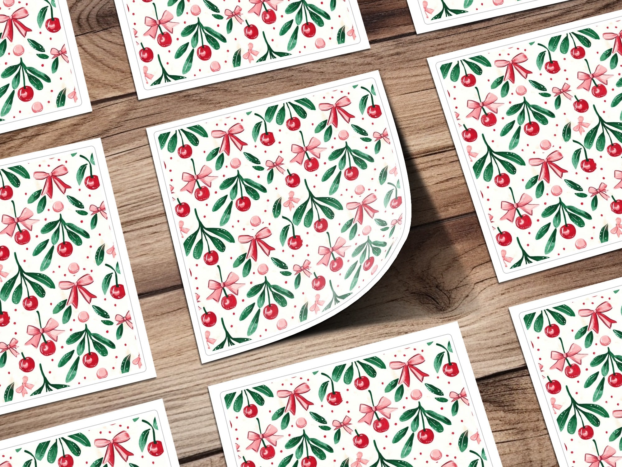 Cherry Bow Digital Seamless Pattern, Repeat File, Watercolor Illustration, Christmas Pattern, Digital Paper, Fabric Design, Digital Download - Moore and Mountain