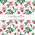 Cherry Bow Digital Seamless Pattern, Repeat File, Watercolor Illustration, Christmas Pattern, Digital Paper, Fabric Design, Digital Download - Moore and Mountain