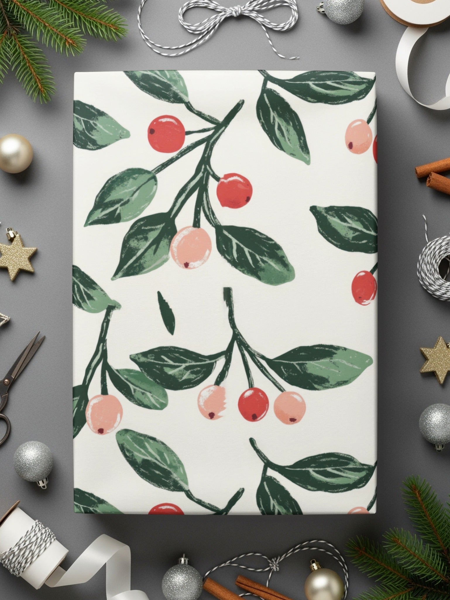 Cherry Digital Paper, Fruit Digital Pattern, Seamless Pattern Design, Scrapbook Paper, Berry Pattern, Christmas Digital, Botanical Print - Moore and Mountain