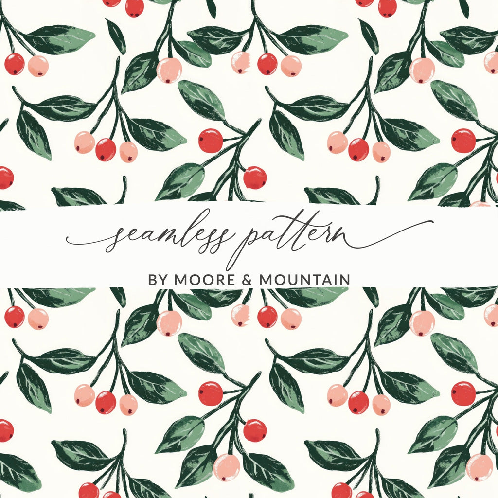 Cherry Digital Paper, Fruit Digital Pattern, Seamless Pattern Design, Scrapbook Paper, Berry Pattern, Christmas Digital, Botanical Print - Moore and Mountain