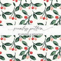 Cherry Digital Paper, Fruit Digital Pattern, Seamless Pattern Design, Scrapbook Paper, Berry Pattern, Christmas Digital, Botanical Print - Moore and Mountain