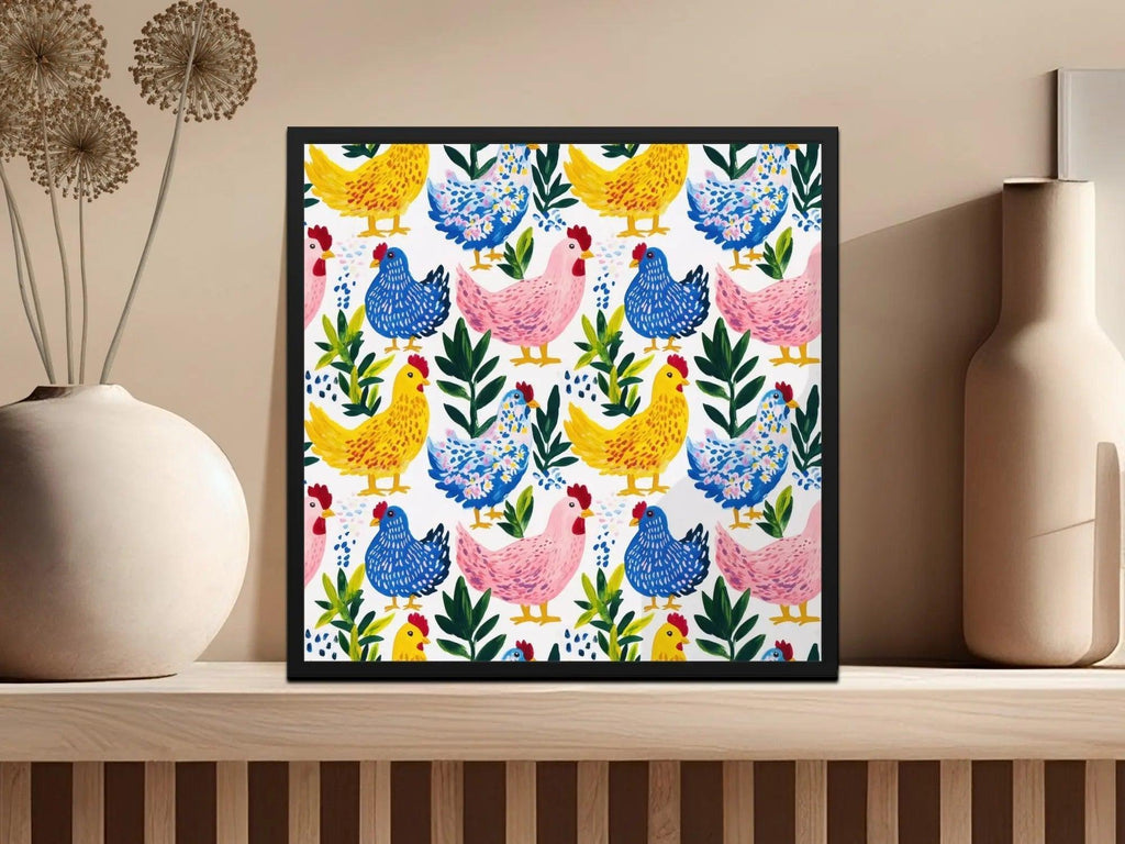 Chicken Digital Paper, Colorful Farmhouse Digital Pattern, Bird Seamless Pattern, Poultry Wallpaper, Hen Background, Repeatable Chicken File - Moore and Mountain