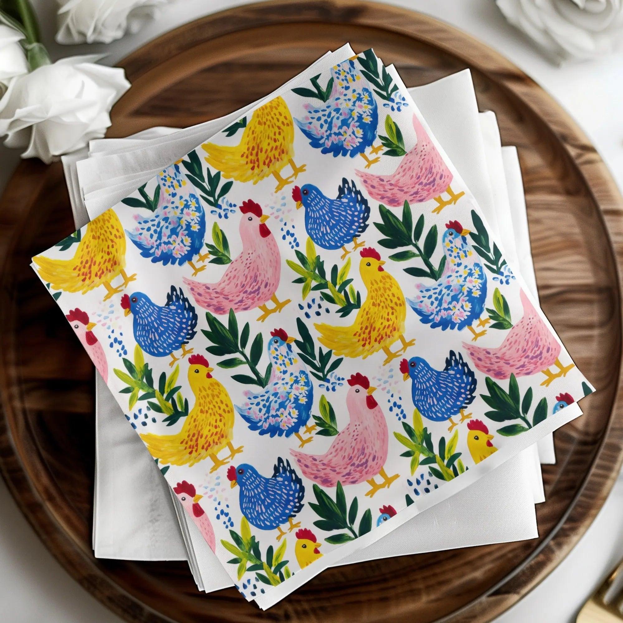 Chicken Digital Paper, Colorful Farmhouse Digital Pattern, Bird Seamless Pattern, Poultry Wallpaper, Hen Background, Repeatable Chicken File - Moore and Mountain