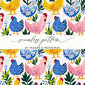 Chicken Digital Paper, Colorful Farmhouse Digital Pattern, Bird Seamless Pattern, Poultry Wallpaper, Hen Background, Repeatable Chicken File - Moore and Mountain